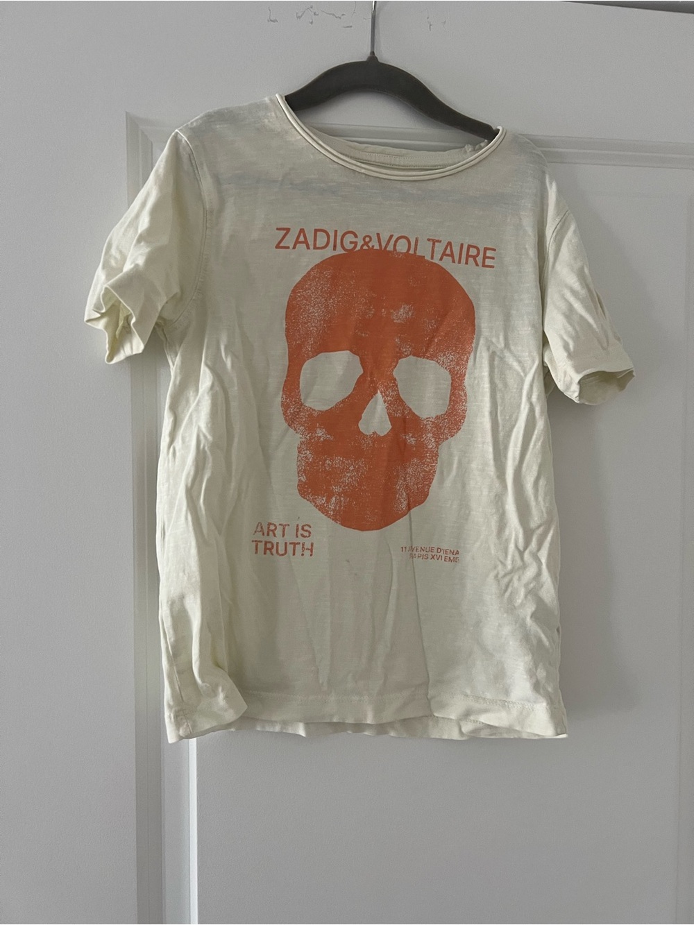Zadig & Voltaire Kids White T-Shirt with Orange Skull Graphic